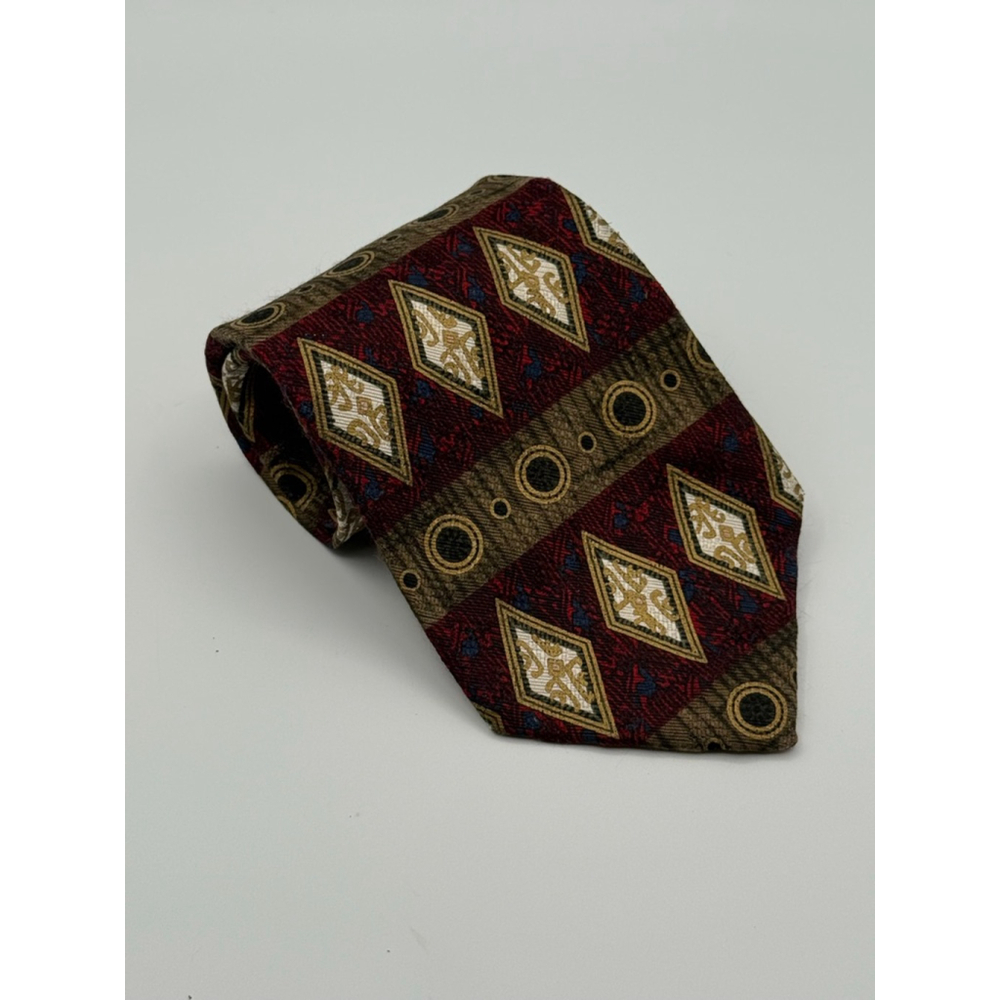 Prima Italy 100% Silk Necktie Hand Sewn in USA Vintage Geometric Diamond Pattern